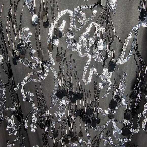 Vtg OLEG CASSINI Silk Dress BLACK Beaded size 10 Great Gatsby Cocktail Evening - Picture 8 of 13